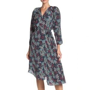 Joie Acantha NWT Green Floral Midi Wrap Dress with Asymmetrical Hem